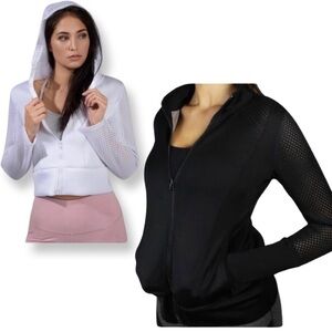 90 DEGREE BY REFLEX in BLACK Scuba and Mesh Zip Up Jacket Sz M NWOT